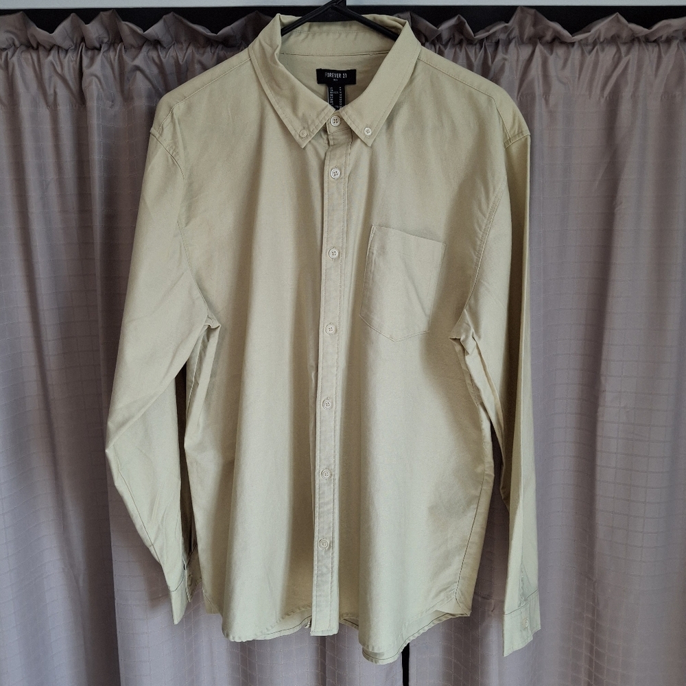 NWT Forever 21 Tan Long Sleeve Button Up Shirt Size Medium - Picture 2 of 7